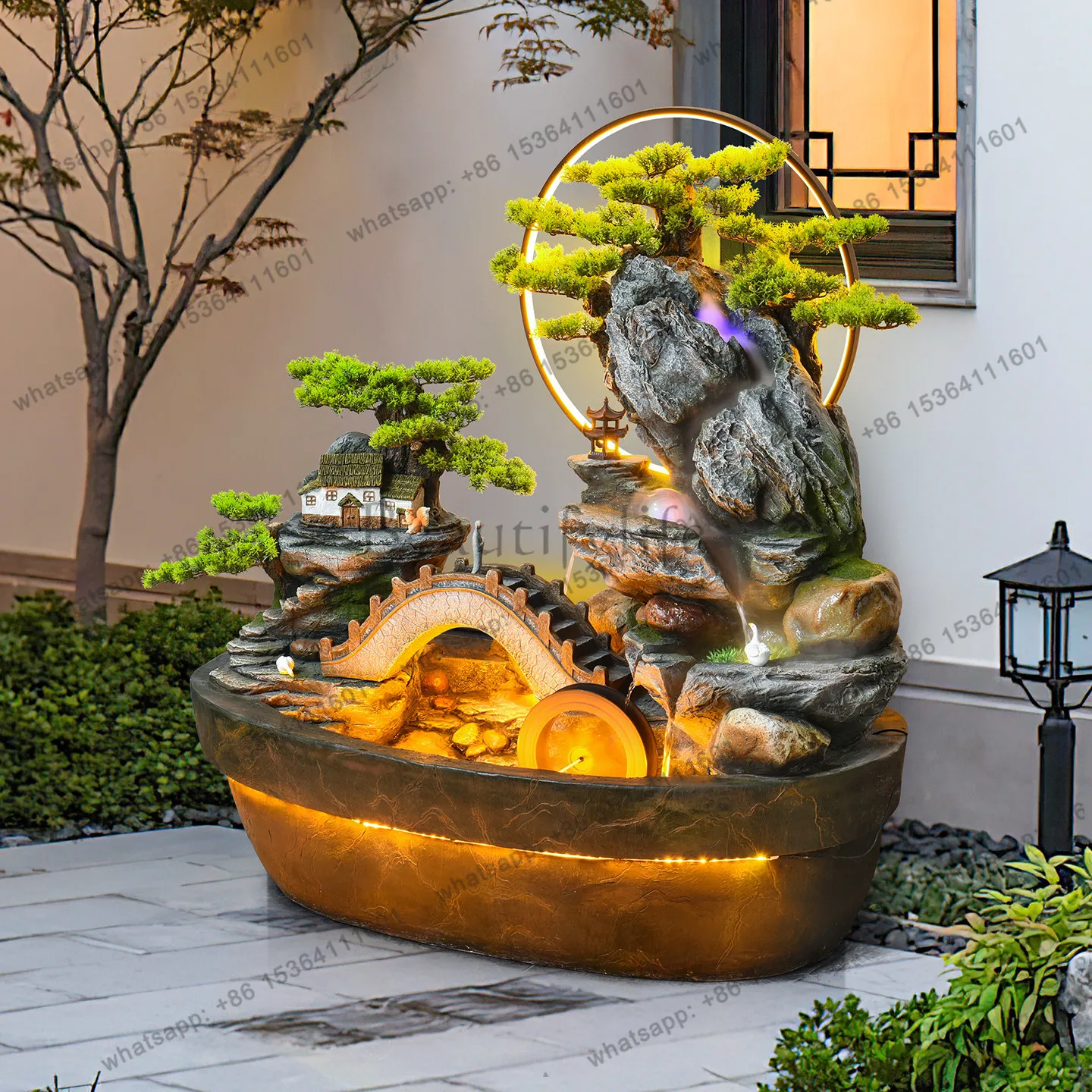 Outdoor garden fountain ornaments courtyard fish pond recycling water landscaping water wheel opening wealth arrangement