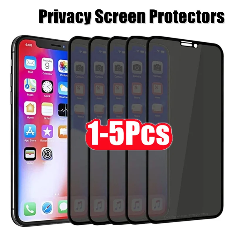 Vidro temperado anti-espião para iPhone, protetor de tela de privacidade, iPhone 12, 13 Pro Max, Mini, 7 Plus, 11, 14, 15, XS, XR, X, 1-5 peças