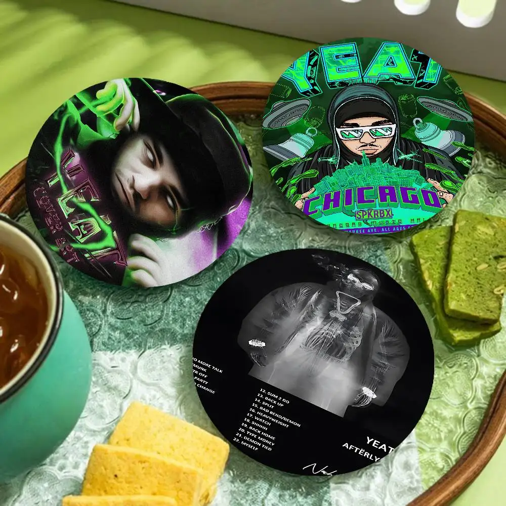 Pop Hip Hop Rapper Yeat Natural Wood Coaster Creative Cartoon Absorbent Cushion Coffee Mug Bowl Cushion Insulation Cushion