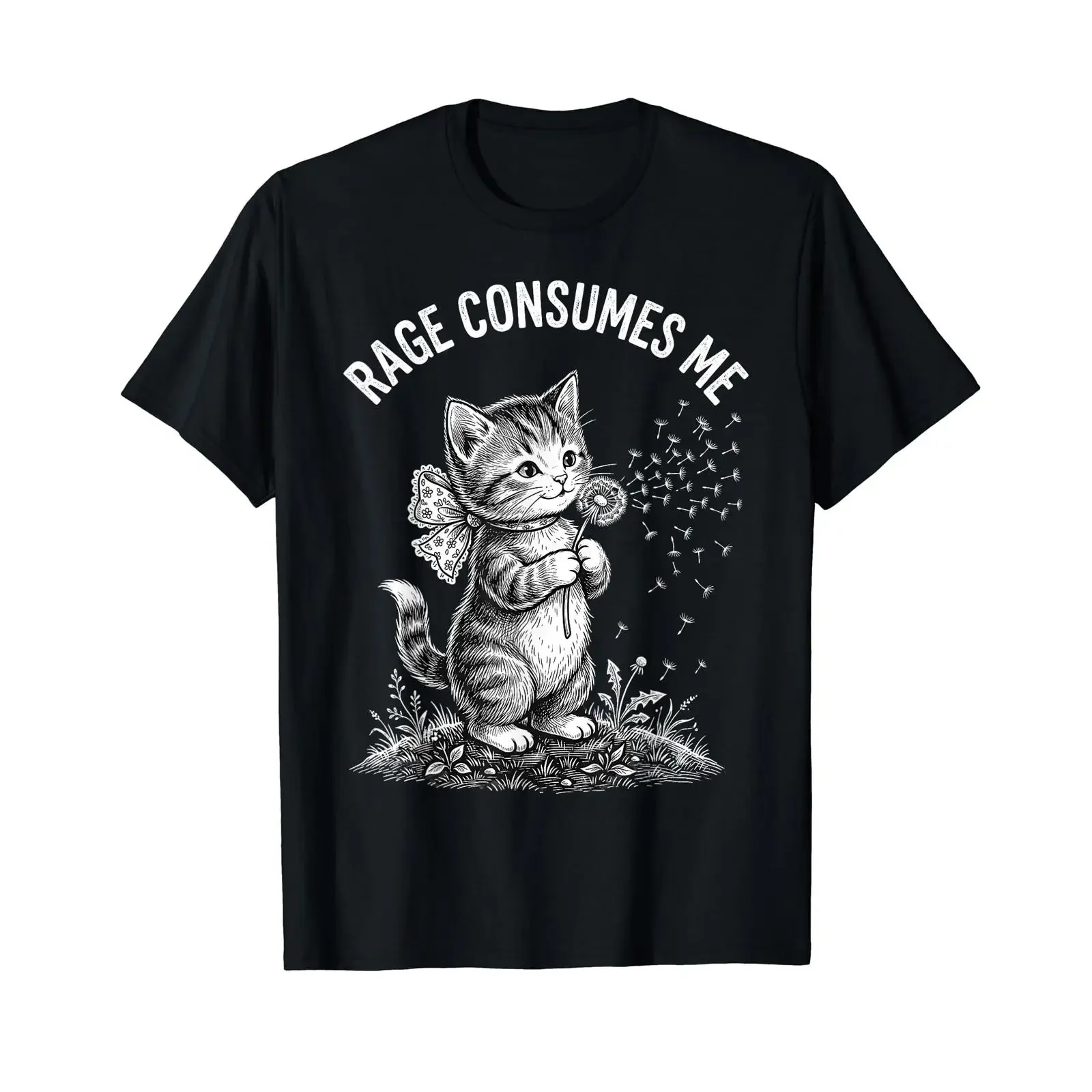 Rage Consumes Me Cat Flower Cute Kitten Affordable T Shirt vintage Washed homme Casual designer clothes streetwear Soft