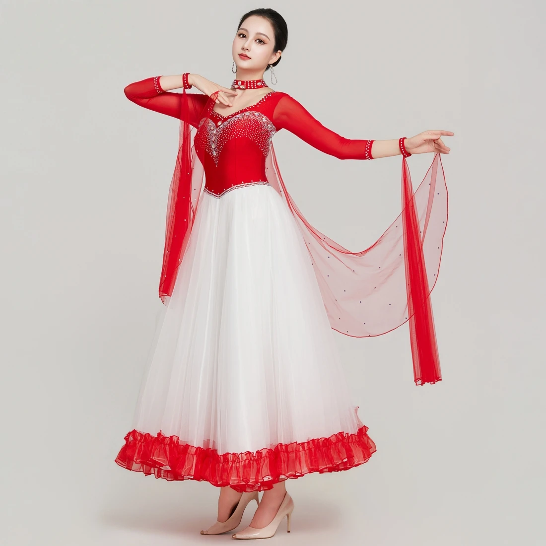 2026 New Modern Dance Dress National Standard Dance Clothes Ballroom Dance Dress Floating Sleeves Swinging Performance Dress view 3