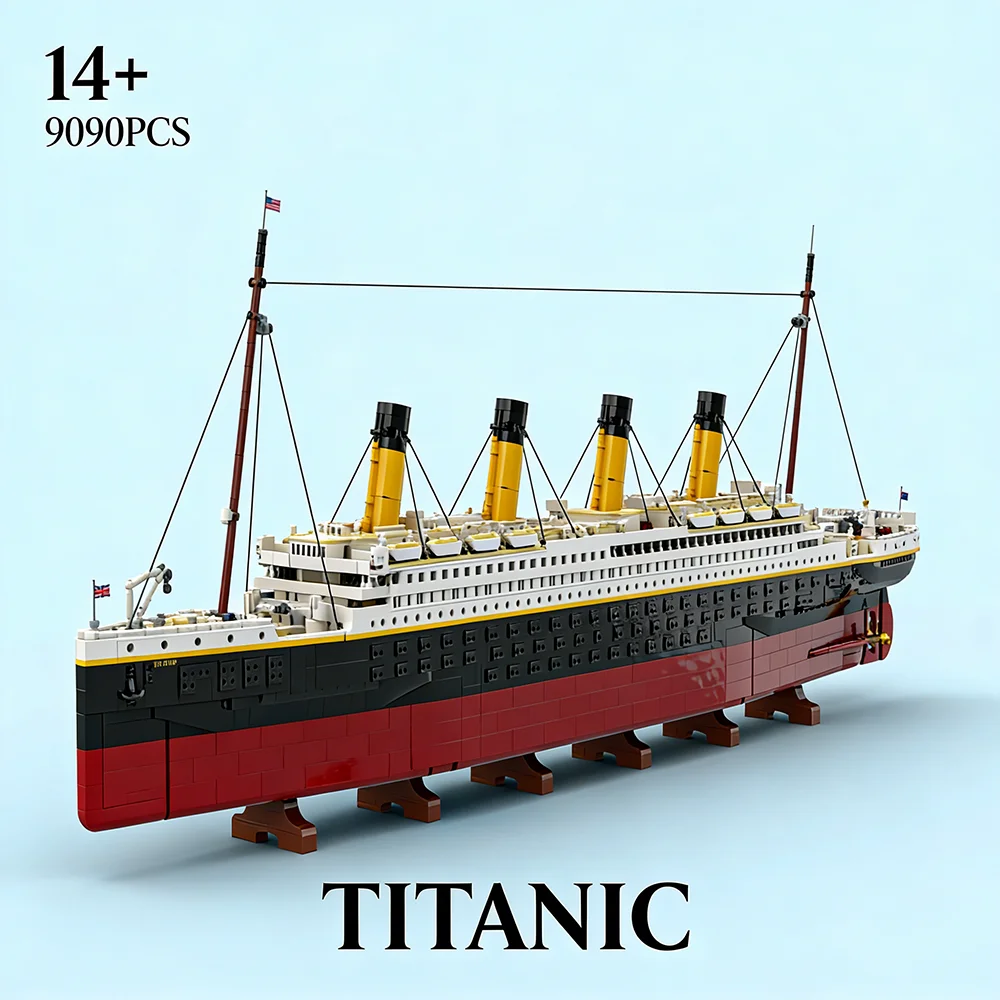

9090PCS MOC Titanic Building Block Set, DIY Assembly Cruise Ship Model Bricks Kit, Educational Toy Desktop Ornament Gift