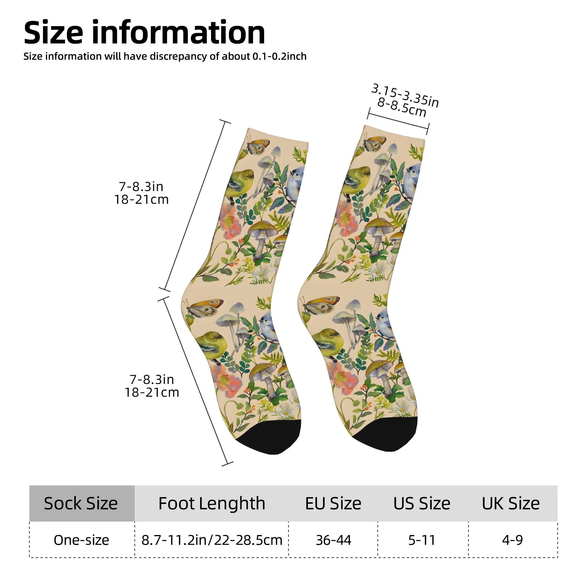 1pc Flower Birds Garden Printed Men's Socks  Novelty Hip Hop Harajuku Pattern Crew Sock Casual Gift