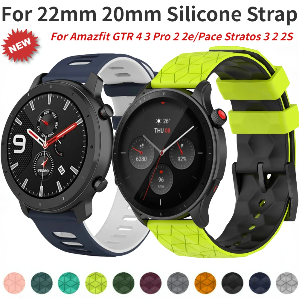 20 22mm Silicone Strap for Huami Amazfit GTR 47mm/4/3/Pro 2 2e Sport Watchband for Amazfit Pace Stratos 3 2 2S/Balance/GTS4 Band