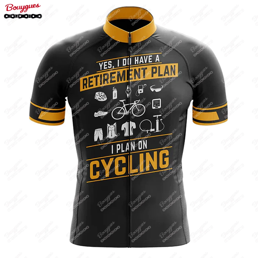 Retirement Plan Cycling Jersey For Men Short Sleeve Reflective MTB Maillot Downhill Pro Team Mountain Bicycle Clothing  Summer