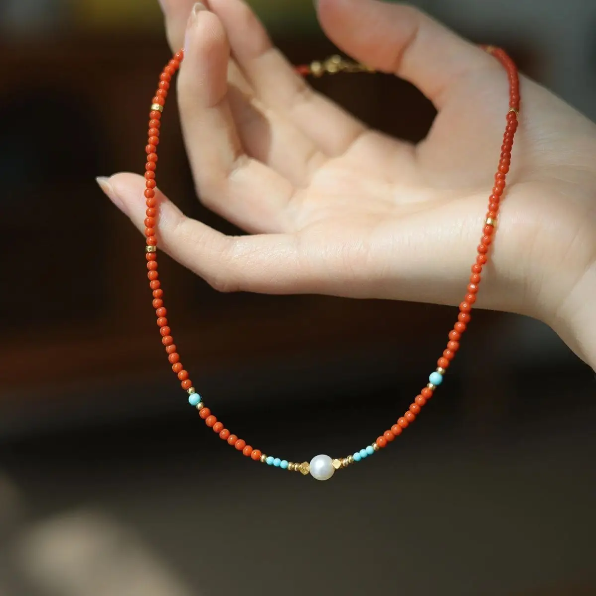 Positive review rate Natural Sichuan South Red Xiaomi Beads Clavicle Chain Pearl Transport Bead Necklace with Versatile Charm