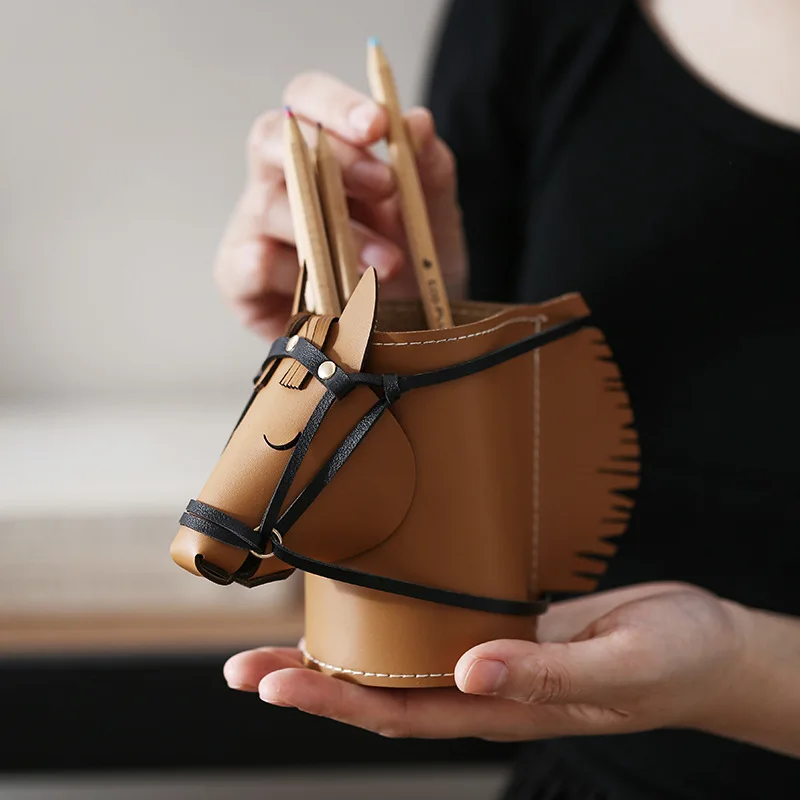 Horse-Head Leather Desk Organizer Box, Set of 1 or 3 — detail 5