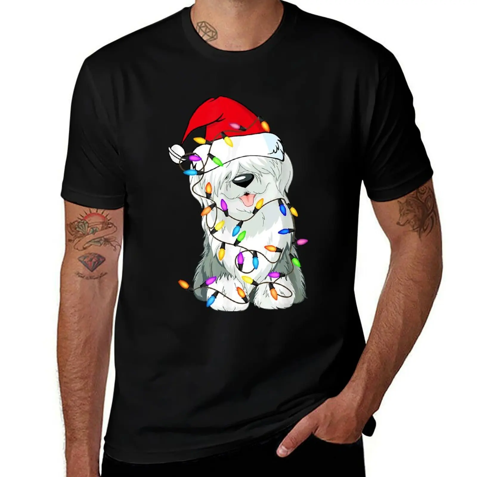 

Old English Sheepdog Dog Light Decor Christmas Dog T-Shirt man t shirt luxury t shirt custom print T-Shirt