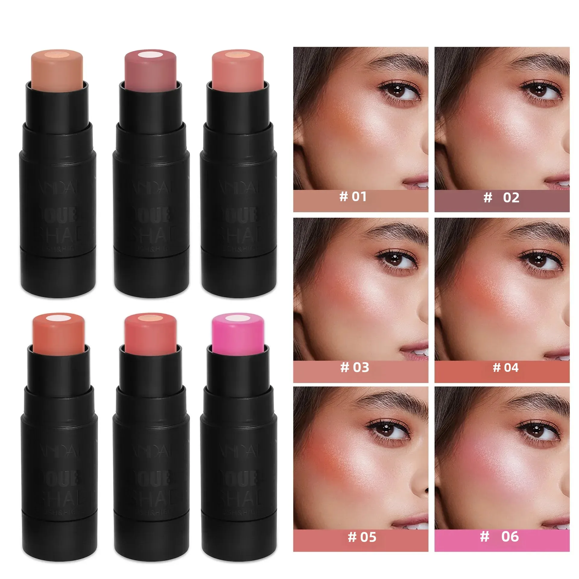 Velvety Sandwich Blush Highlighter Stick - Long-Lasting Rouge Tint Cream Face Contour Stick for Cheeks Lips & Eyes Blend Well