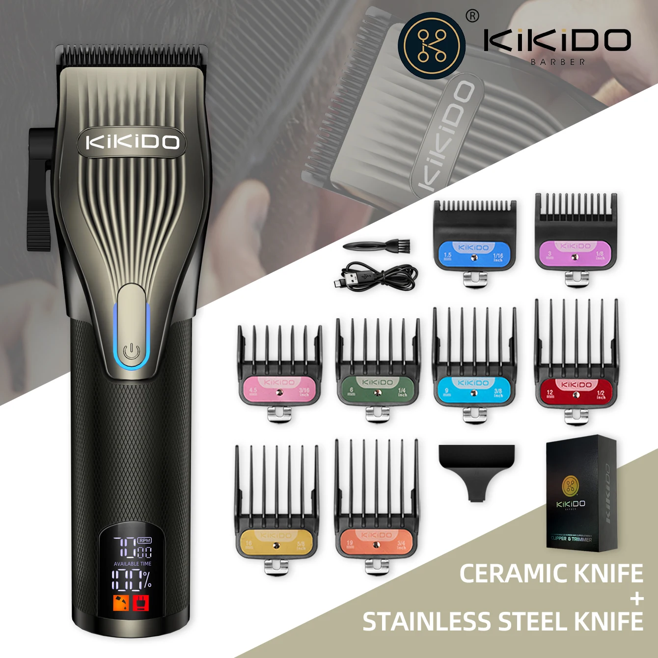 

KIKIDO KK-2577D Professional Hair Cut Machine Hair Clippers Rechargeable Hair Clipper Electric Cordless Hair Trimmer For Men ﻿