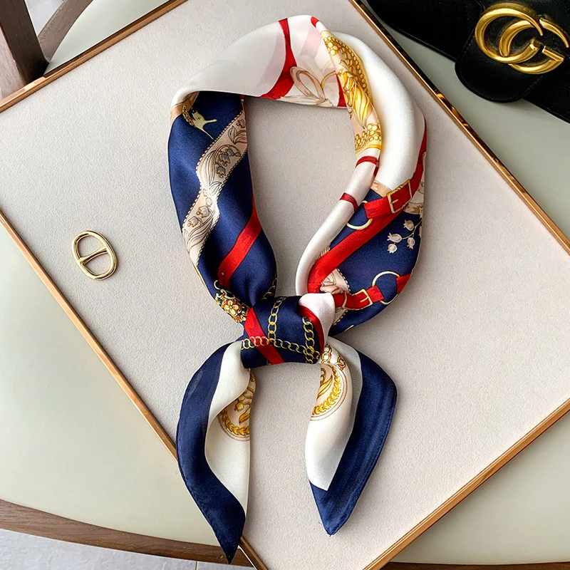 70 cm Seide Quadrat Schal Frauen Satin Bandana Print Schals Kopf Band Mode Dame Haar Schal Wrap Weibliche Halstuch Hijab – Detail 3