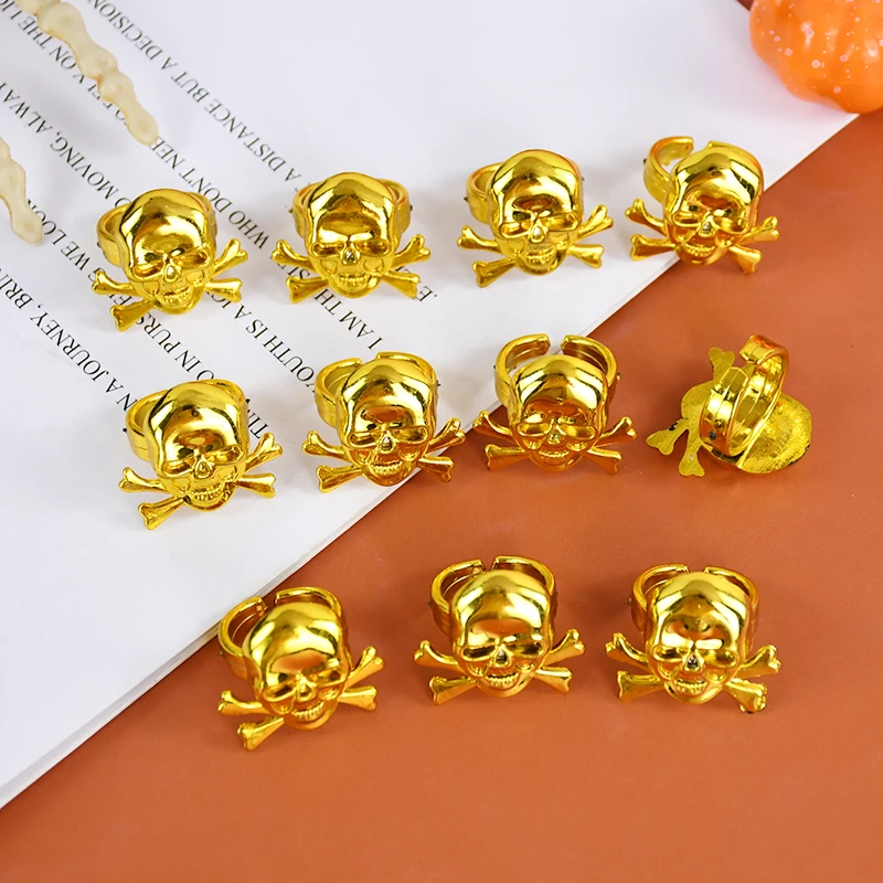 

10pcs Halloween Pirate Plastic Ring Kids Pirate Decorate Halloween Ring Skull Golden Halloween Ring Halloween Performance Props