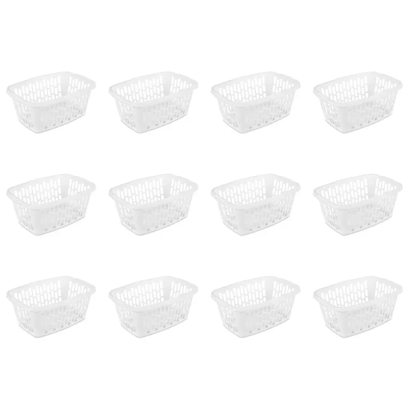 

1.5 Bushel Rectangular Plastic Laundry Basket, White, Set of 12