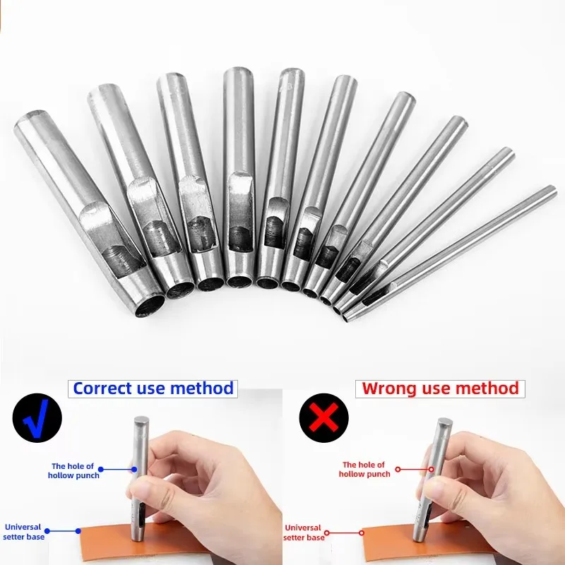 Leather Hollow Punch Set Round Hole Punch Tool 5-15 Pcs Kit Steel DIY Craft Working for Watch Band,Fabric,Plastics,Gasket Belt