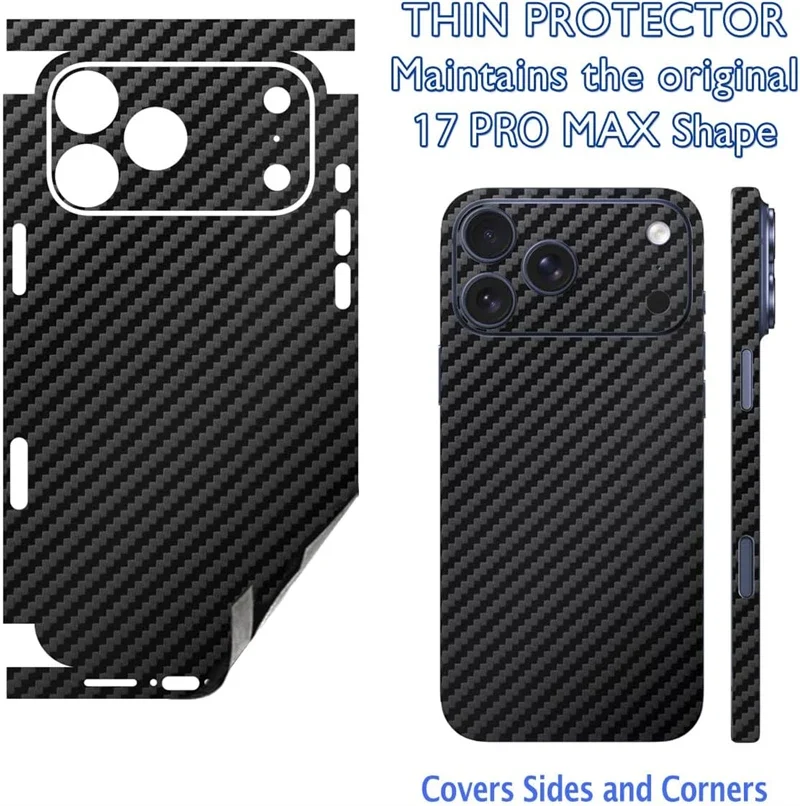 المسيل للدموع أسفل ألياف الكربون الجلد آيفون 17 الهواء 16 15 14 13 برو ماكس زائد 17Air 17Pro حامي الشاشة الخلفية 3M التفاف ملصق فيلم #2