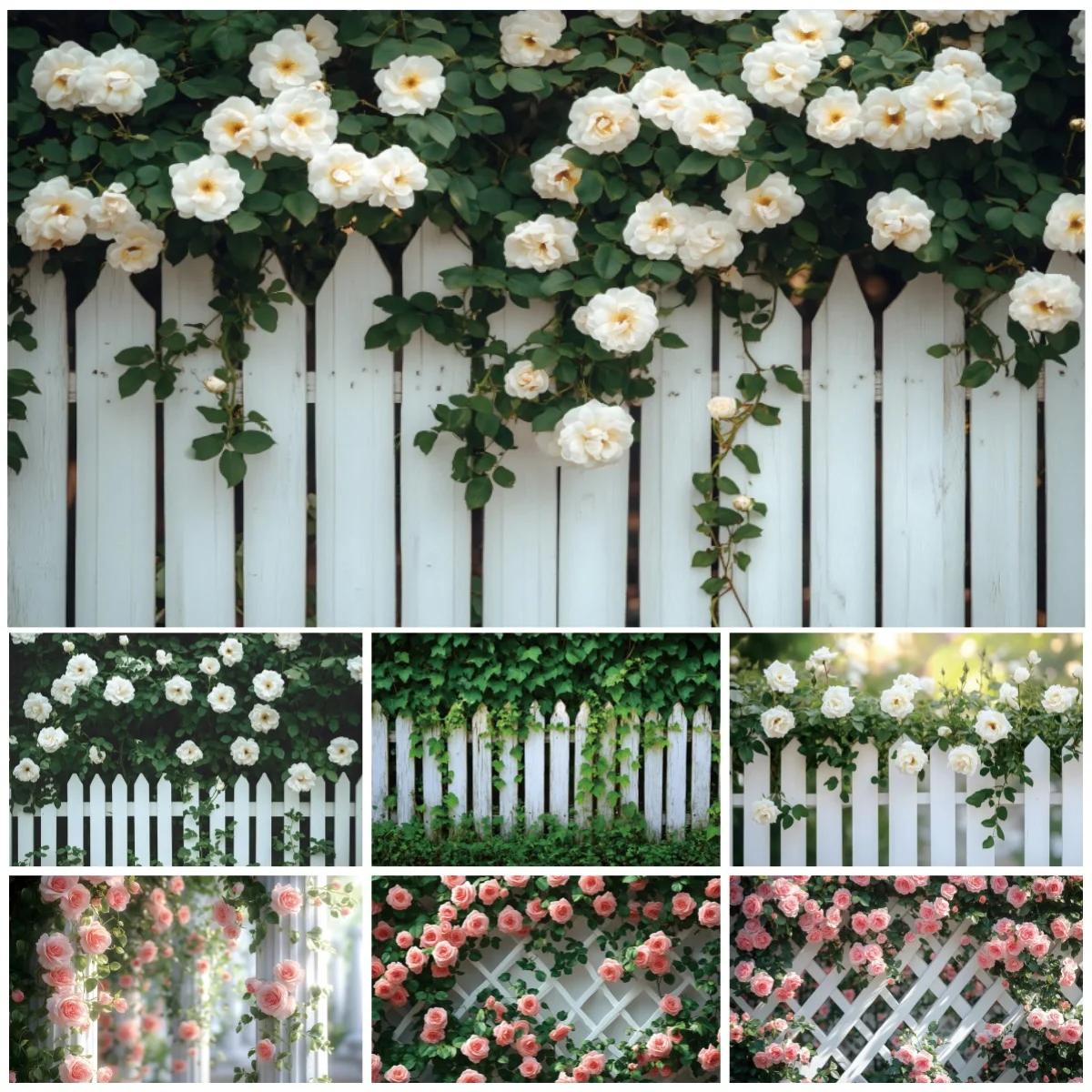 Spring Flower Wall Photography Backdrops Rose Fence Vine Garden Party Kids Family Portrait Decoration Background Studio Props ﻿