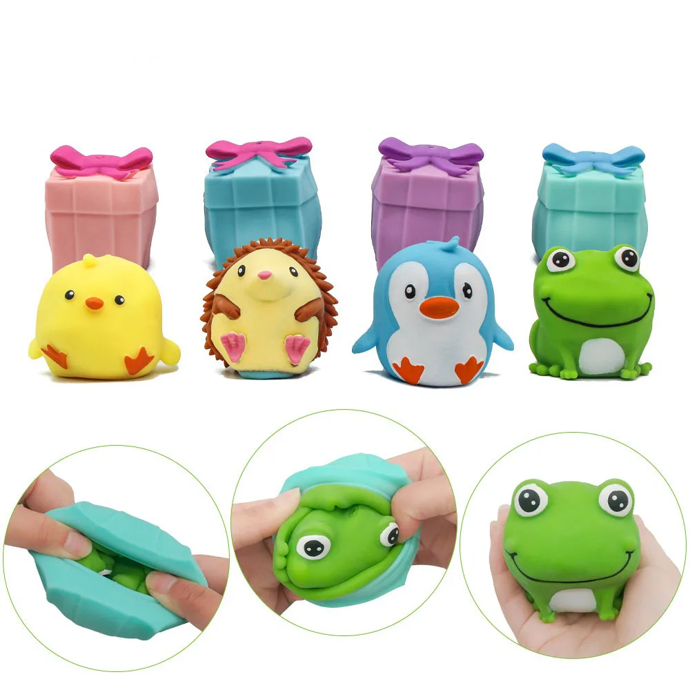Creative Animal Flip Gifts Box Reversible Chick Frog Squeeze Animal Stress Relief Fidget Toys Pop Squishy Mochi