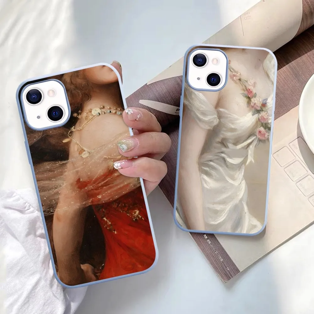 Renaissance Art Painting Pattern Phone Case For IPhone 14 11 12 13 Mini Pro Xs Max 8 7 6 6S Plus X XR Solid Candy Color Case