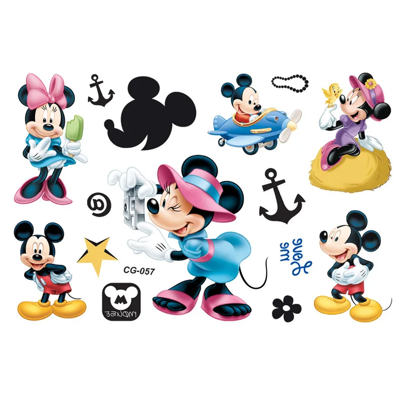 1 unidad de pegatinas de tatuaje temporales de Mickey y Minnie Mouse de Disney, regalo de cumpleaños de dibujos animados de Anime, pegatinas de tatuaje impermeables para arte corporal