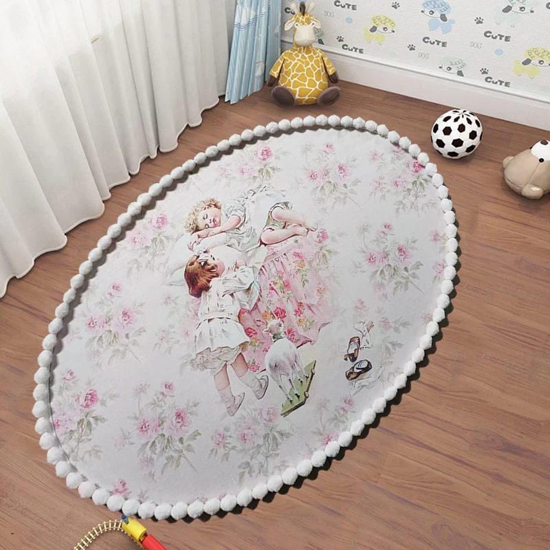Soggiorno Tappeto decorativo Cesto appeso Tappeti per la casa Tappetino per sedie Camera dei bambini Tappeto ovale per ragazza carina Tappetino per