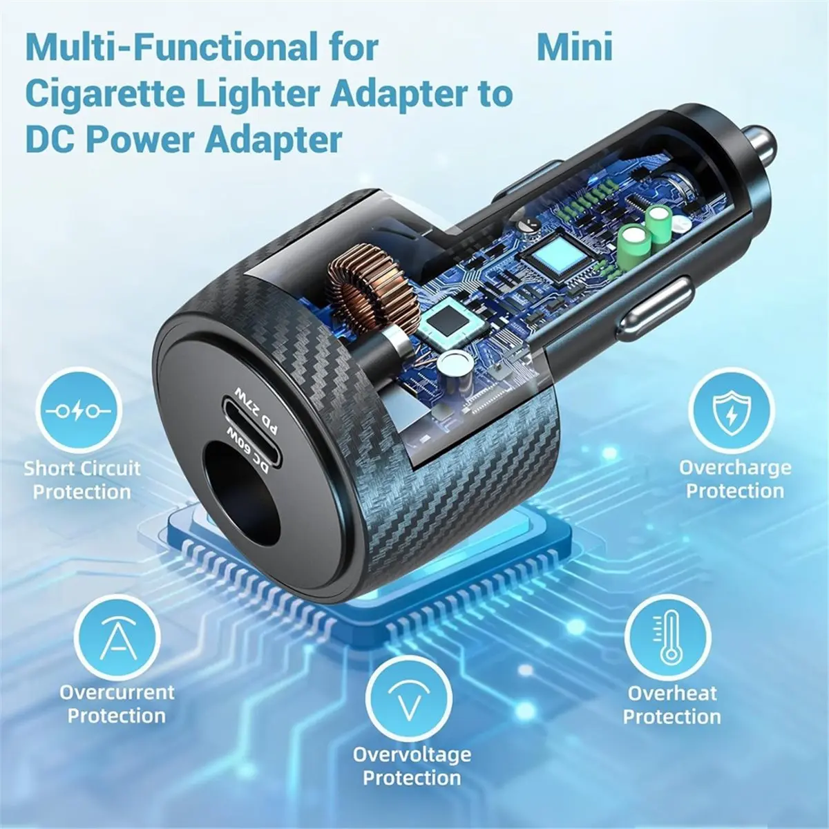 ▶○【On Sale】2-in-1 Car Adapter for Mini,90W Fast Charger, 12-24V Input, 30V 2A DC + 9V 3A USB C Output,for RV SUV Yacht