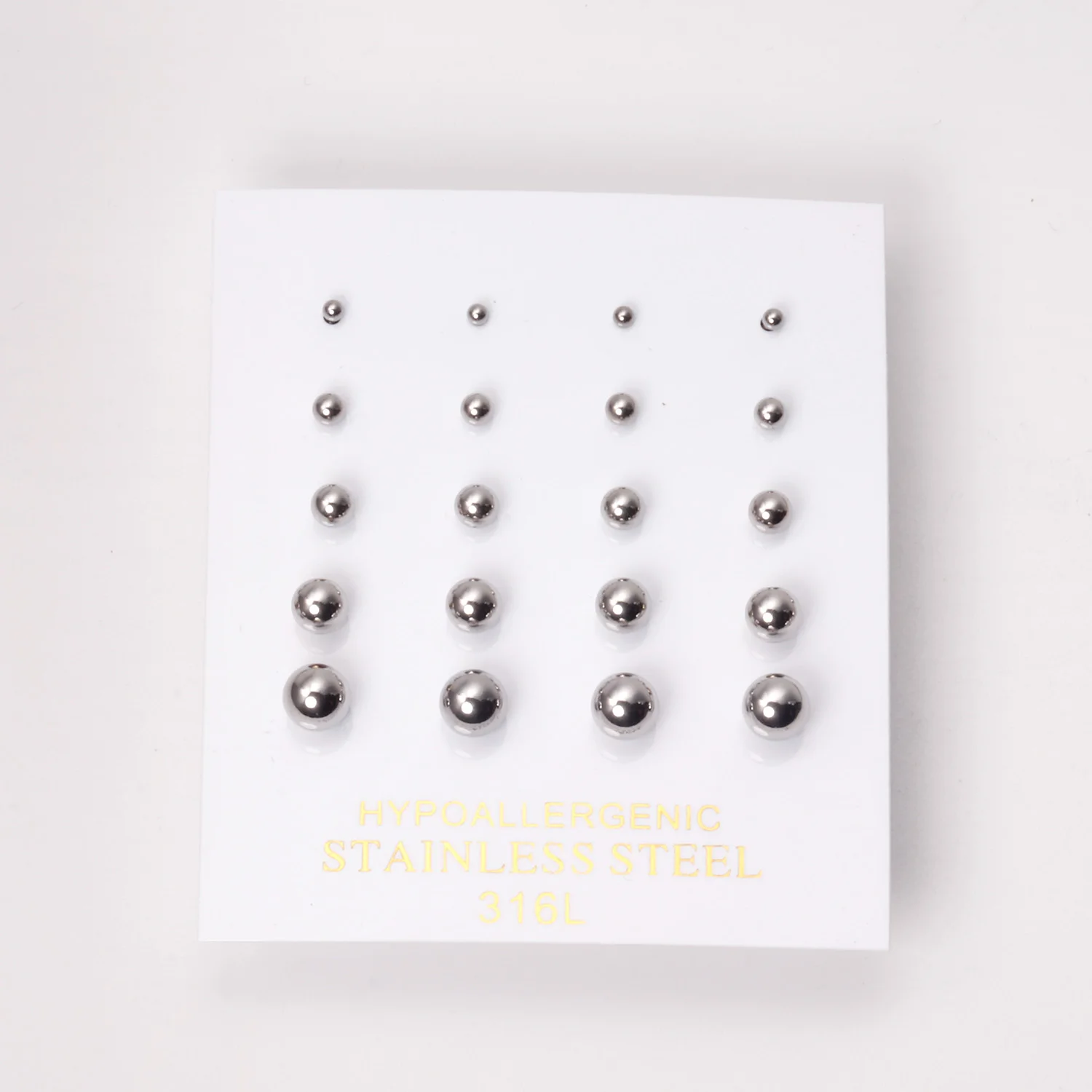 10Pair/Card Steel Ball Stud Earrings Gold Silver Plated Stainless Steel No Fading Women Men Casual Piercing Earrings Jewelry