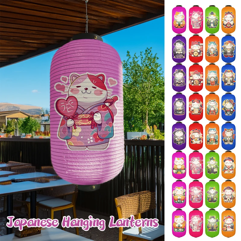 Japanese Style Cloth Lantern Ukiyoe Lucky Cat Printed Lanterns Izakaya Restaurant Festival Wedding Party Decor Hanging Lamp