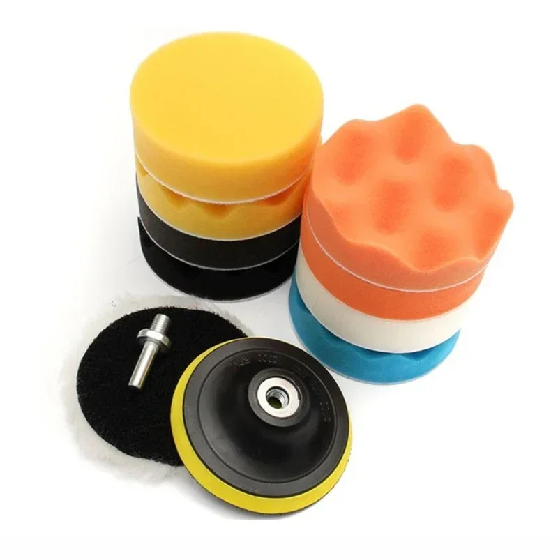 EAFC 3/4 inchCar Polishing Disc Self-Adhesive Buffing WaxingSponge Wool Wheel Polishing Pad 11Pcs for Car Polisher Drill Adapter