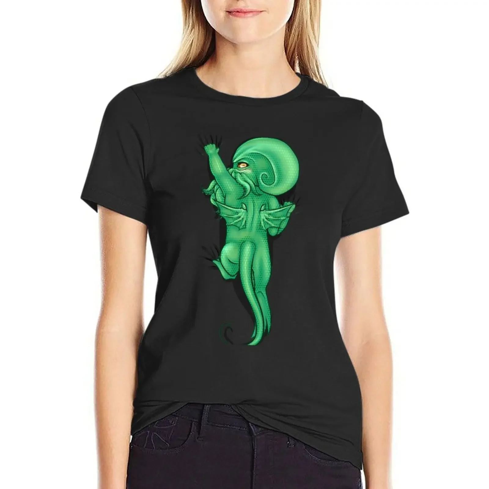 

Chibi Cthulhu Attack T-Shirt funnys Short sleeve tee funny graphics workout shirts for Women loose fit