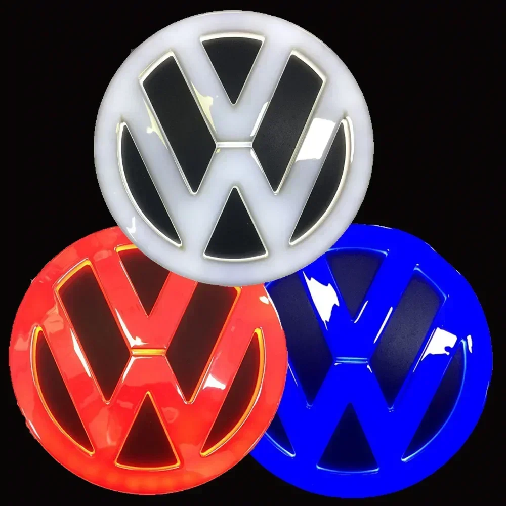 LED 자동차 전면 후면 엠블럼 배지 스티커, VW 폴로 골프 제타 비틀 CC 티구안 투란 파사트 MK7 MK5 B5 B6 액세서리, 11cm