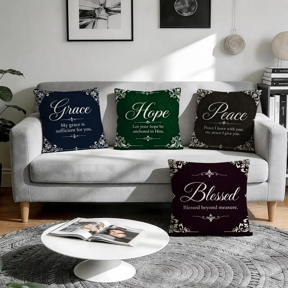Bible Verse Pattern Cushion Cover Natural Breathable Durable Linen Printed Decor Pillow Case Sofa Bedroom