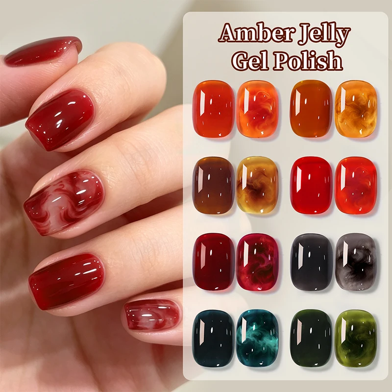 BORN PRETTY Amber Jelly Gel Polish With Blossoming Watercolor Spreading Marble Effect 10ml Autumn Winter DIY Nails Art Design