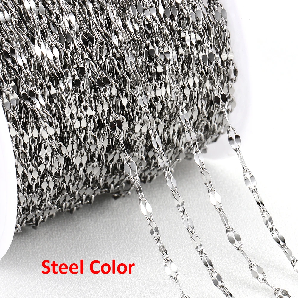 2Meters Gold Stainless Steel Lips Chains for Necklace Choker Bracelet Jewelry Making DIY Components Chain Accessories No Fade