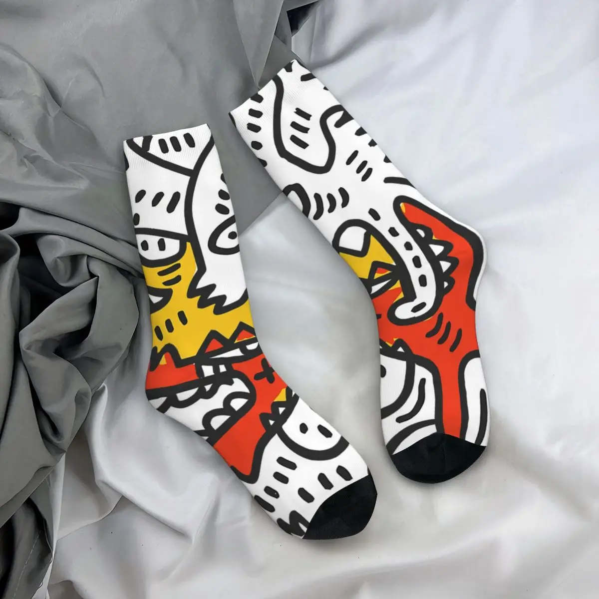 Chaussettes unisexes pour hommes, Vintage, noir, blanc, jaune, Orange, Graffiti, Art de rue