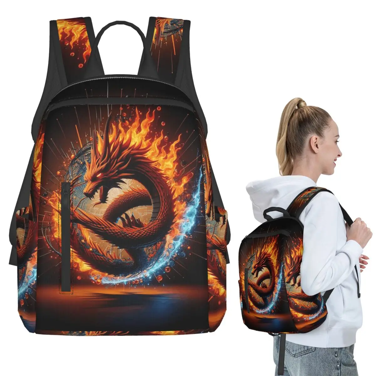 Dragon Portrait Backpack Student BookBag Boys Girls School Bag Laptop Shoulder Bags Men Women