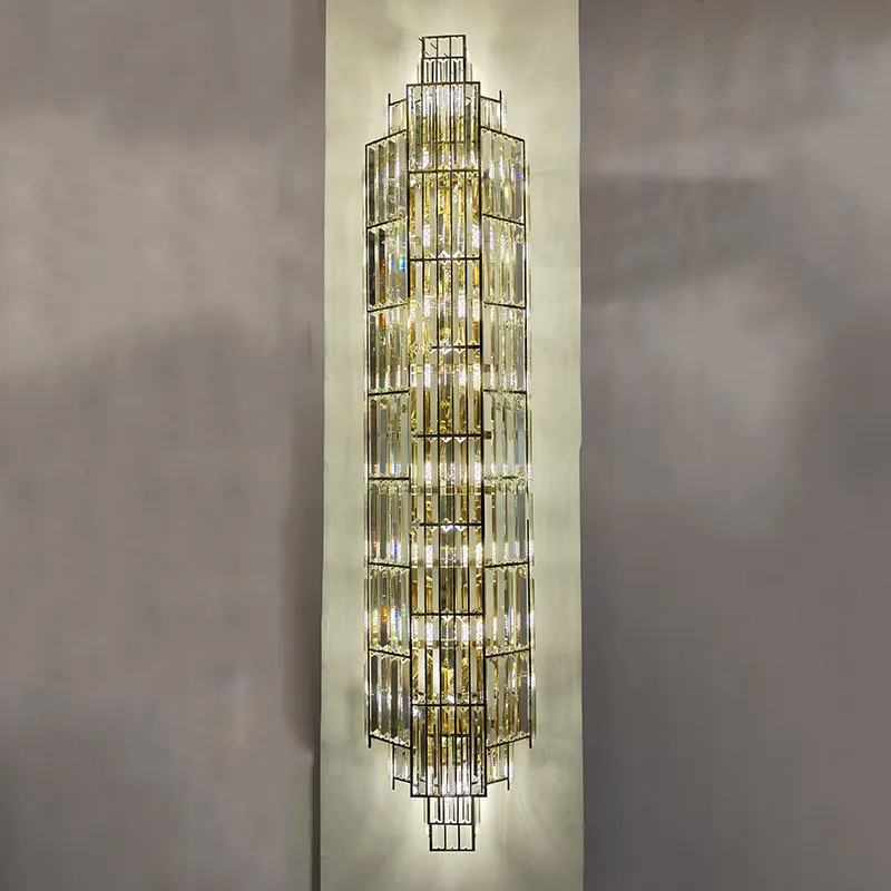 Light Luxury Long Led Crystal Wall Lamp For Home Decoration Hotel Lobby Villa Living Room Bedroom Staircase Background Wall Lamp