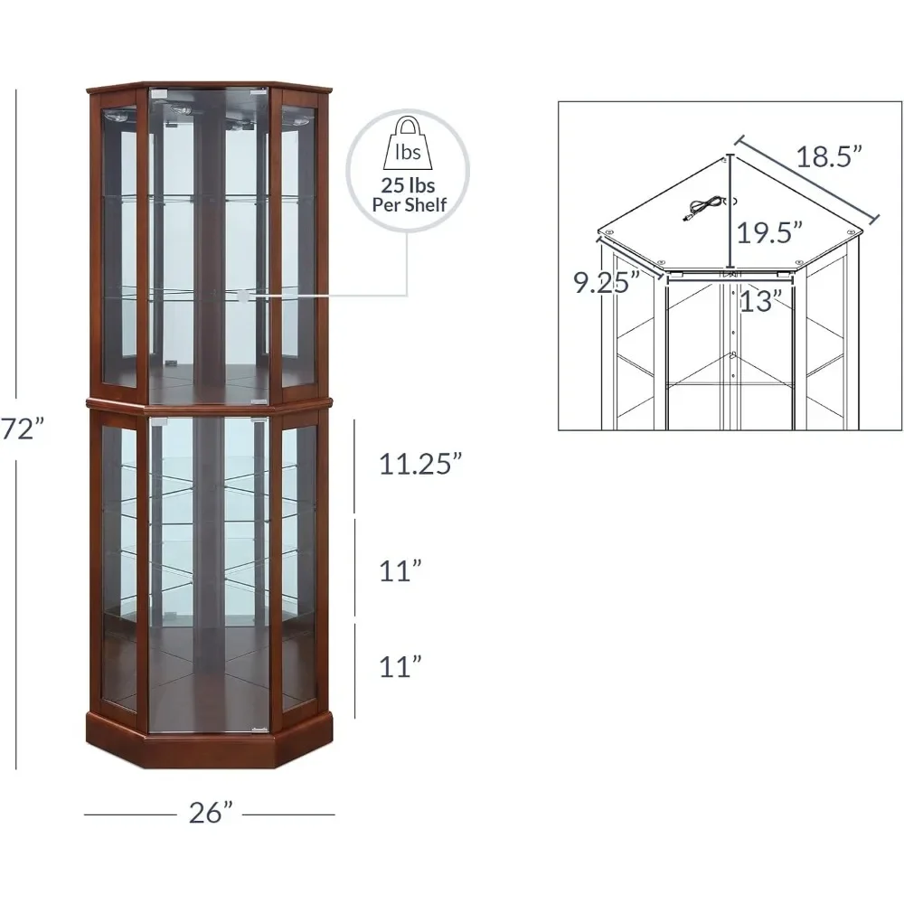 Illuminated corner display case, 72