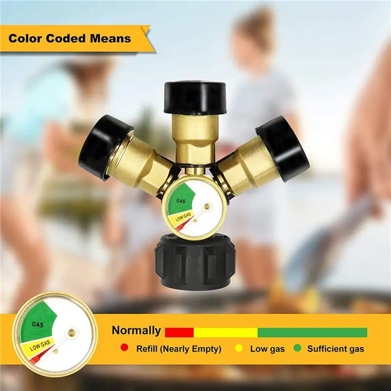 NEW HOT in Stock-2X 3 Way Propane Splitter With Gauge And Shut-Off Valve, 3 Y Propane Gas Splitter, Propane LP Tank Tee Gauge
