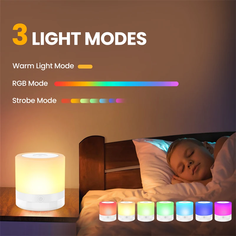 USB Night Light Rechargeable Bedside Lamp Touch LED Table Lamp Dimmable Lighting Colorful Atmosphere Lights Bedroom Decoration