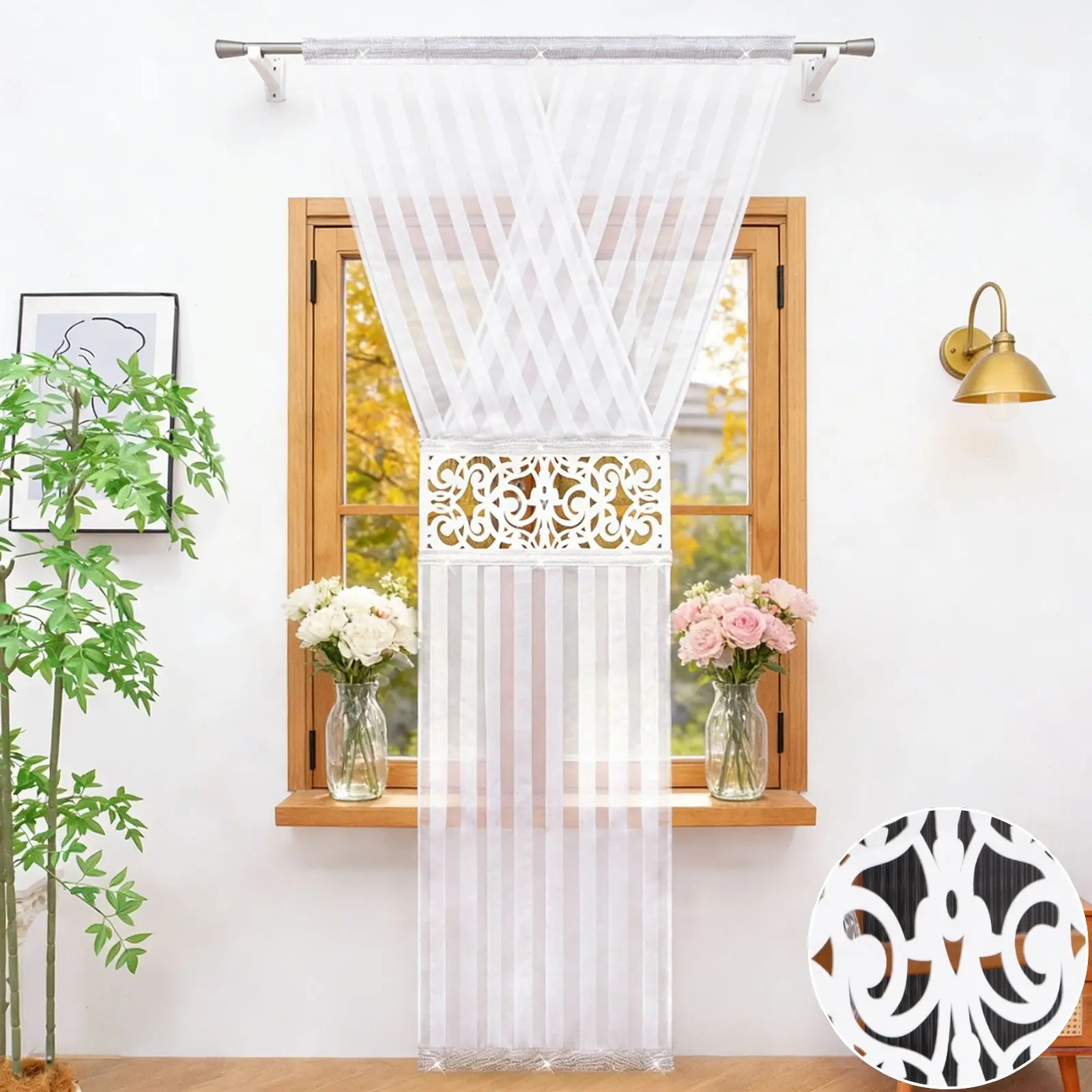 1 Stück gestreifter transparenter Vorhang mit Hohlraum-Paneel, halbtransparenter Fenstervorhang, für Wohnzimmer, schönes Einweihungsgeschenk