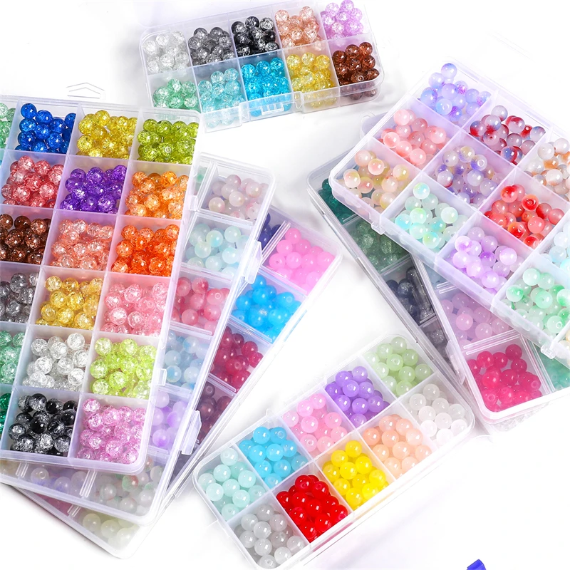 10/15/24 Grid Box 8mm Solid Color Glass Beads, Glass Jelly Double Round Beads Set For DIY Bracelet Necklace Accessories 20/grid