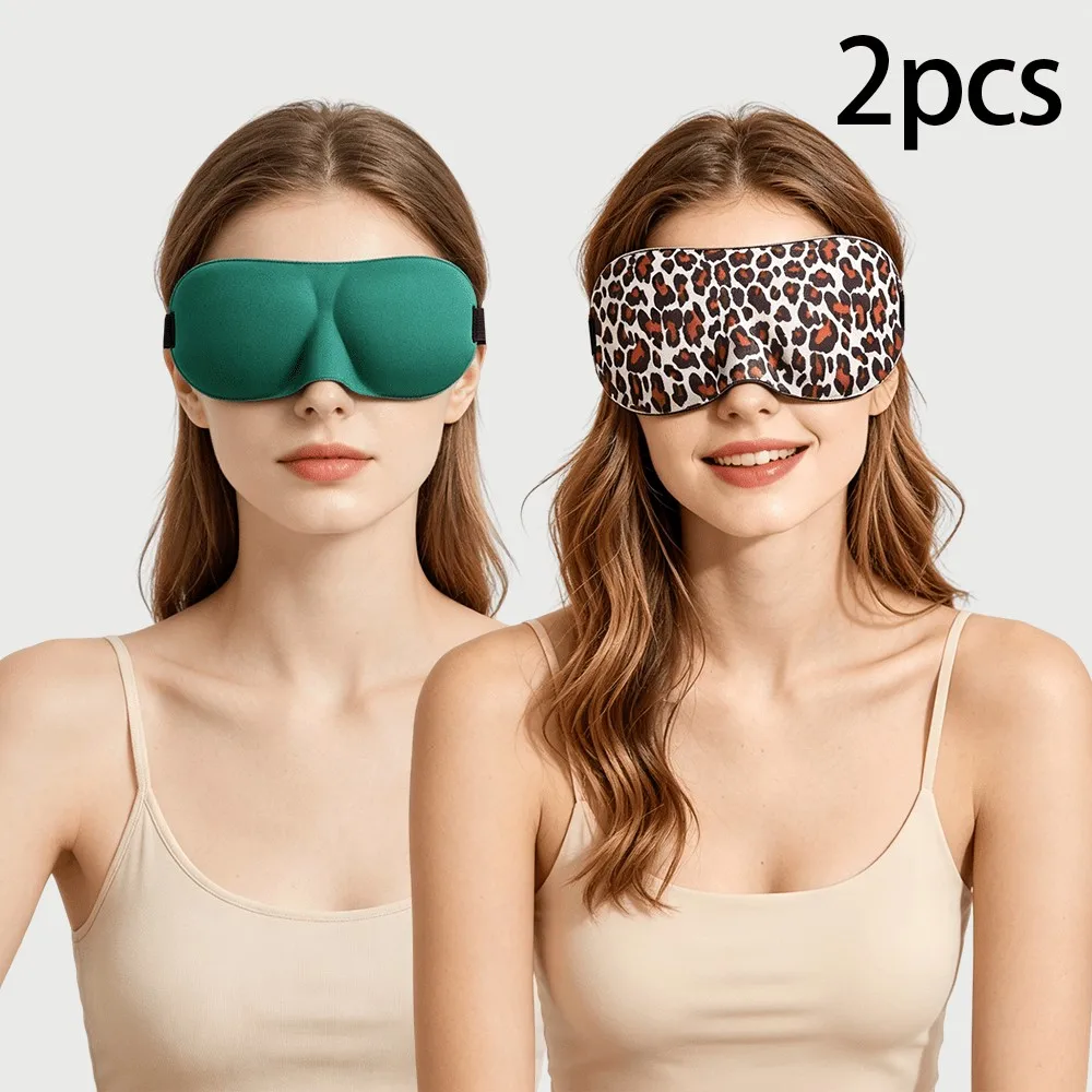 2pcs Leopard Print 3D Sleep Eye Masks Light Blocking Soft Breathable Adjustable Nose Free Shade Multi Color Cover