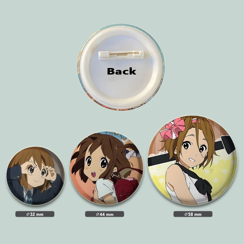 58/44/32Mm Anime K-ON Pin Cartoon Figuren Hirasawa Yui Akiyama Mio Broche Badge Knoopspelden Op Rugzak Cadeau Voor Firends