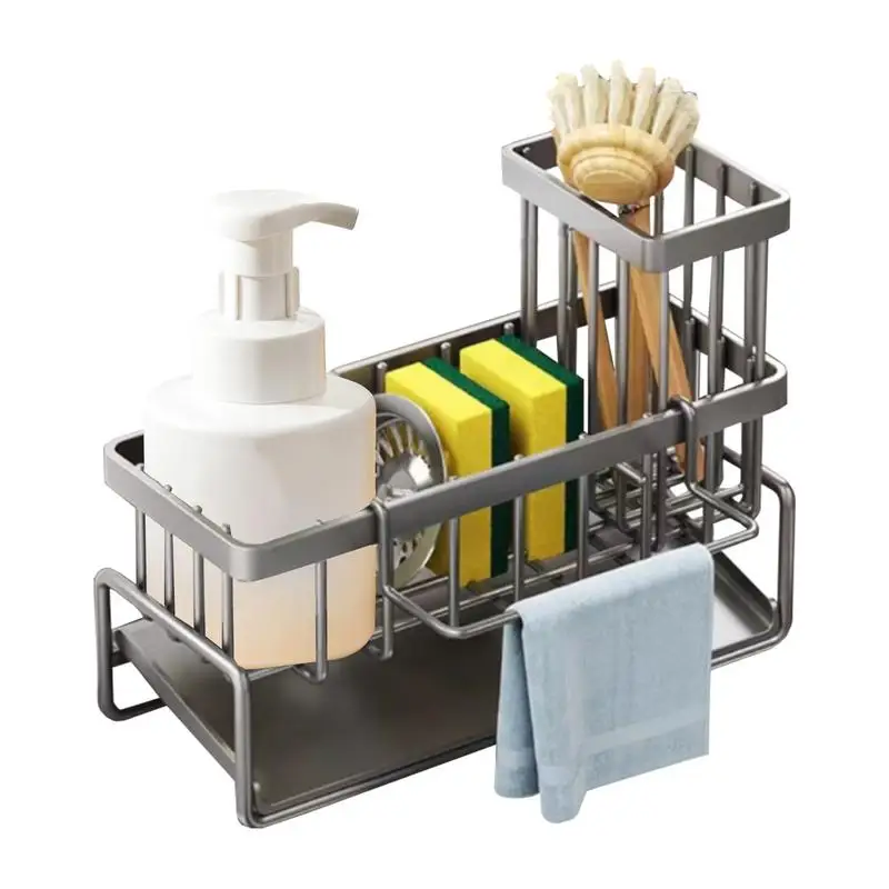 

Kitchen Sponge Holder Countertop Metal Sink Organizer Non-slip Auto Drainage Kitchen Sink Organizer Rag Soap drainer Towel Shelf