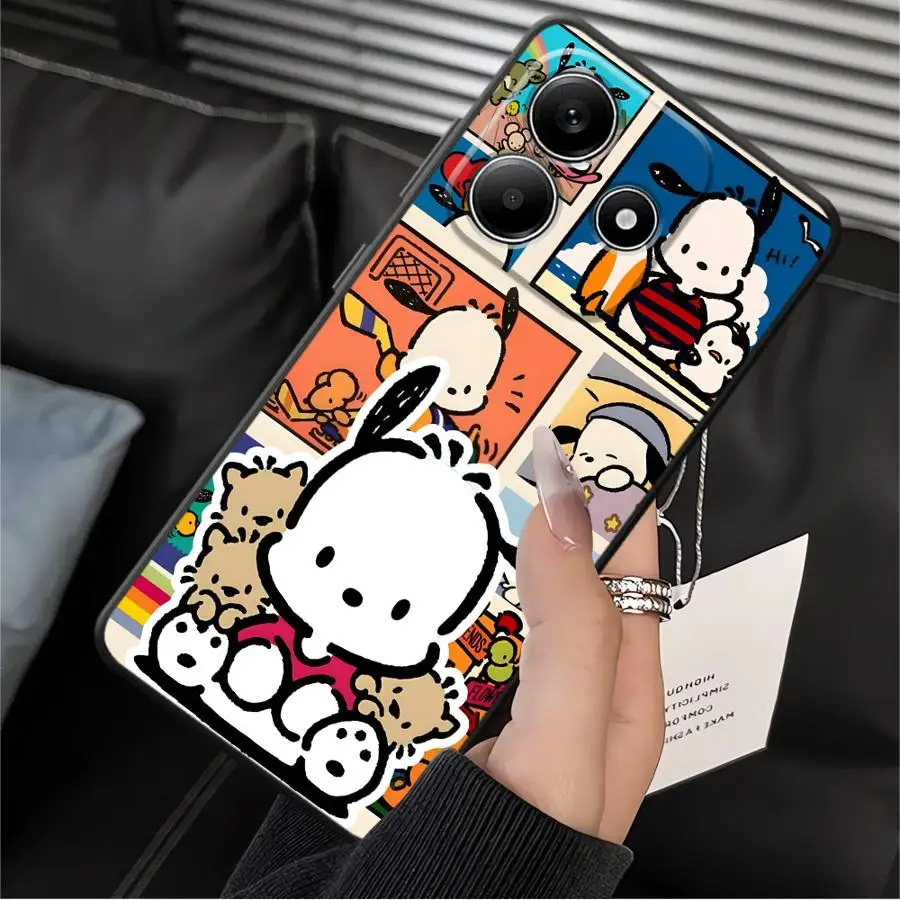 سانريو كارتون Pochacco حافظة لهاتف شاومي ريدمي نوت 9 10 11 12 برو 11s 13 14 Pro Plus 9S 12s 10S 7 8 غطاء هاتف ناعم أسود