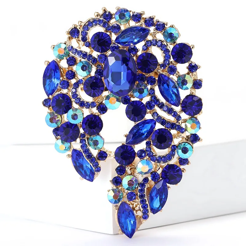 New Style Vintage Alloy Rhinestone Large Glass Brooch High-end Grand Womens Clothing Corsage Accessory Pin