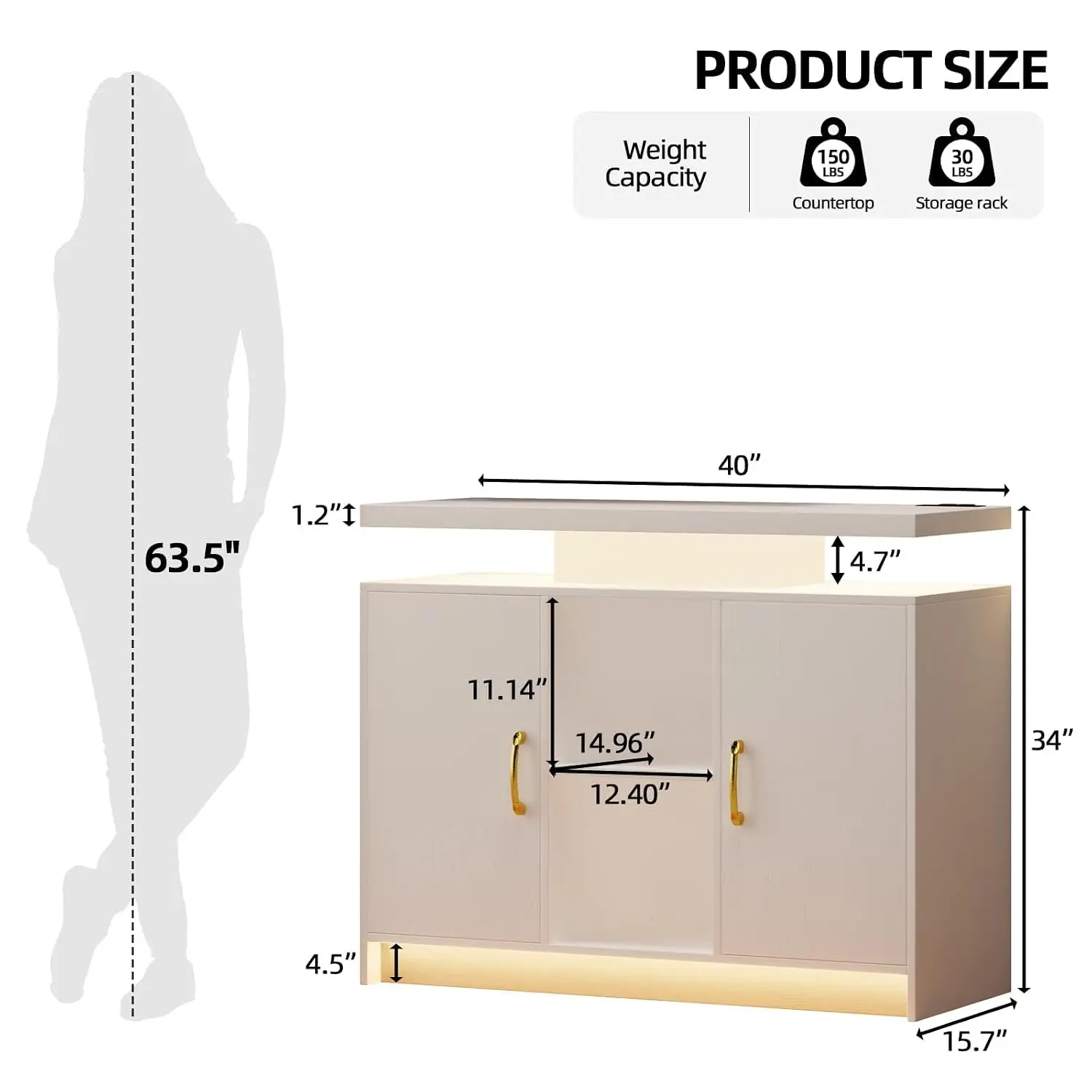 Coffee Bar Cabinet 40 Inch with Charging & 2 Shelves, LED Buffet Storage for Kitchen & Dining Room, Customized