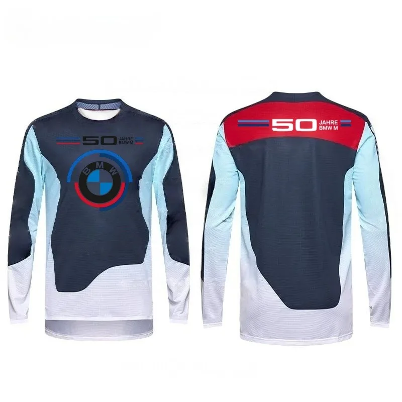 

BMWGS Series Long Sleeved Men's Shirt,3D Printed Blue and Red Patchwork Motorcycle Sports Personality,Breathable and Comfortable