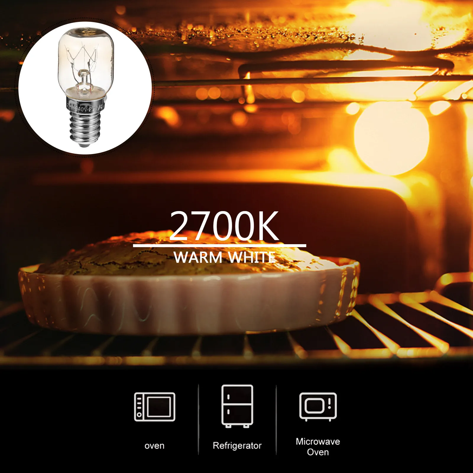 4Pcs Oven Lamp Bulb Heat-Resistant Tungsten E14 25W Clear Glass for Microwave Appliances Tungsten Light