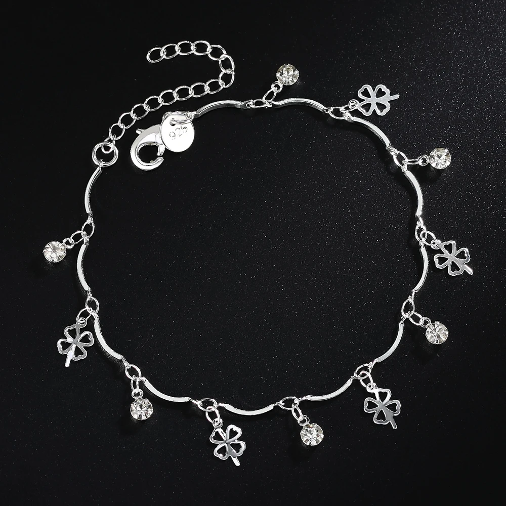 Hot Street trend 925 sterling Silver lucky clover leaf zircon Chain Bracelet for Women Fashion Wedding Party gifts fine Jewelry